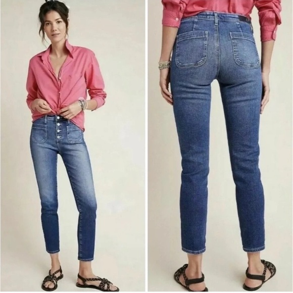 Anthropologie AG Vintage Stevie Ankle Button Front Jeans Size 27R - Picture 1 of 10